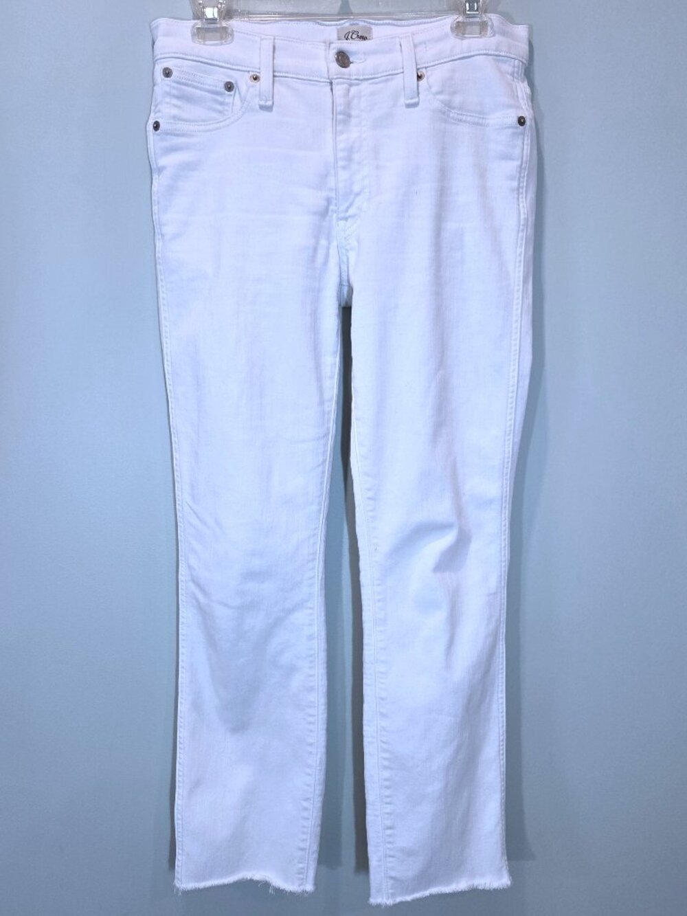 J. Crew 9" Vintage Straight White Jeans with raw hem Size 27